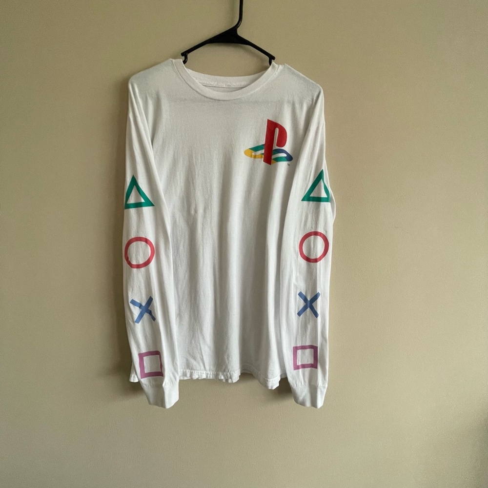 Sony Playstation Men’s L Shirt White Longsleeve Logo  2018 Controller Buttons